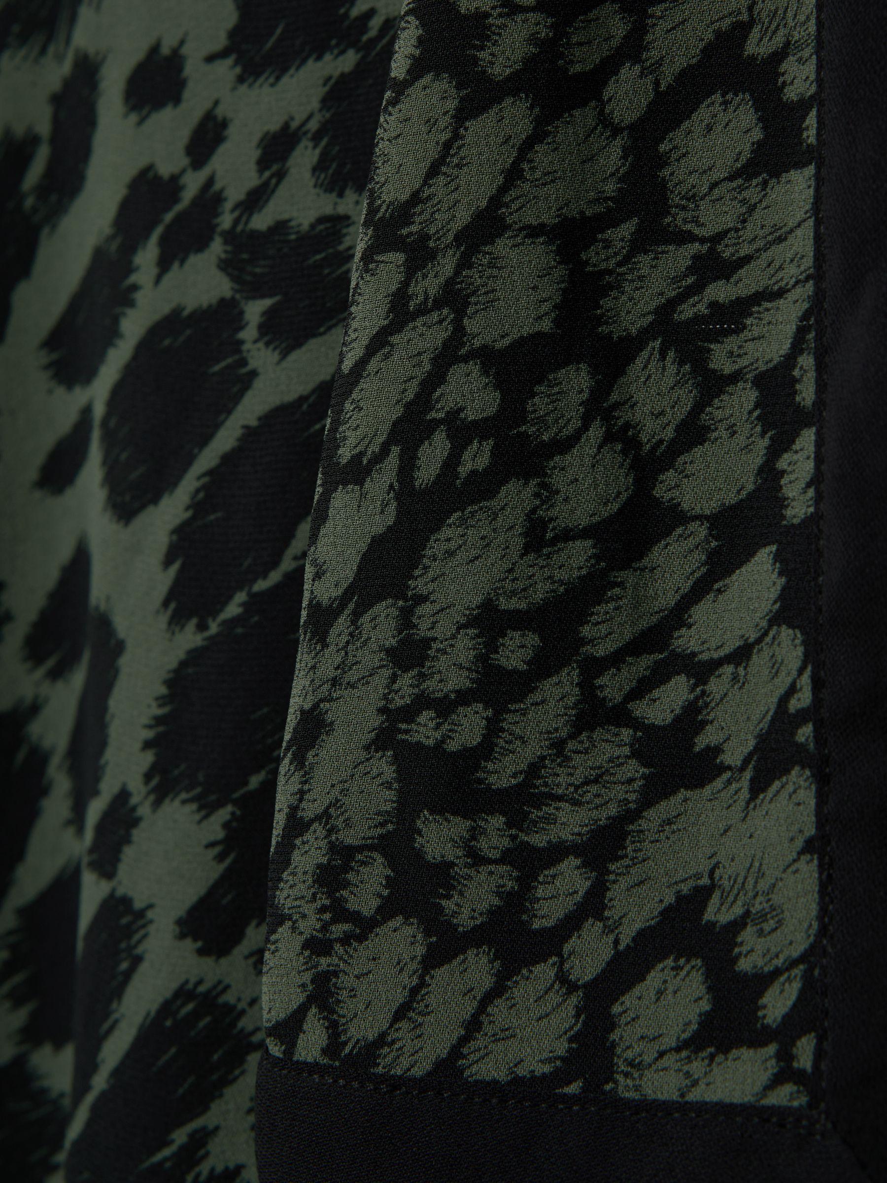 Printed Tie Neck Mini Dress in Black/Dark Khaki Product Image