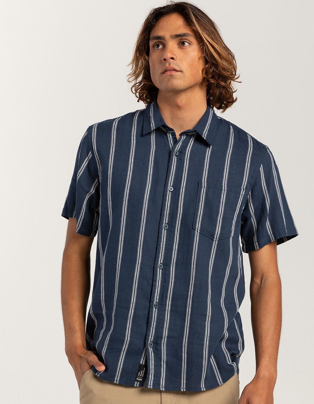 RSQ Mens Stripe Linen Blend Shirt - NAVY/WHITE Product Image
