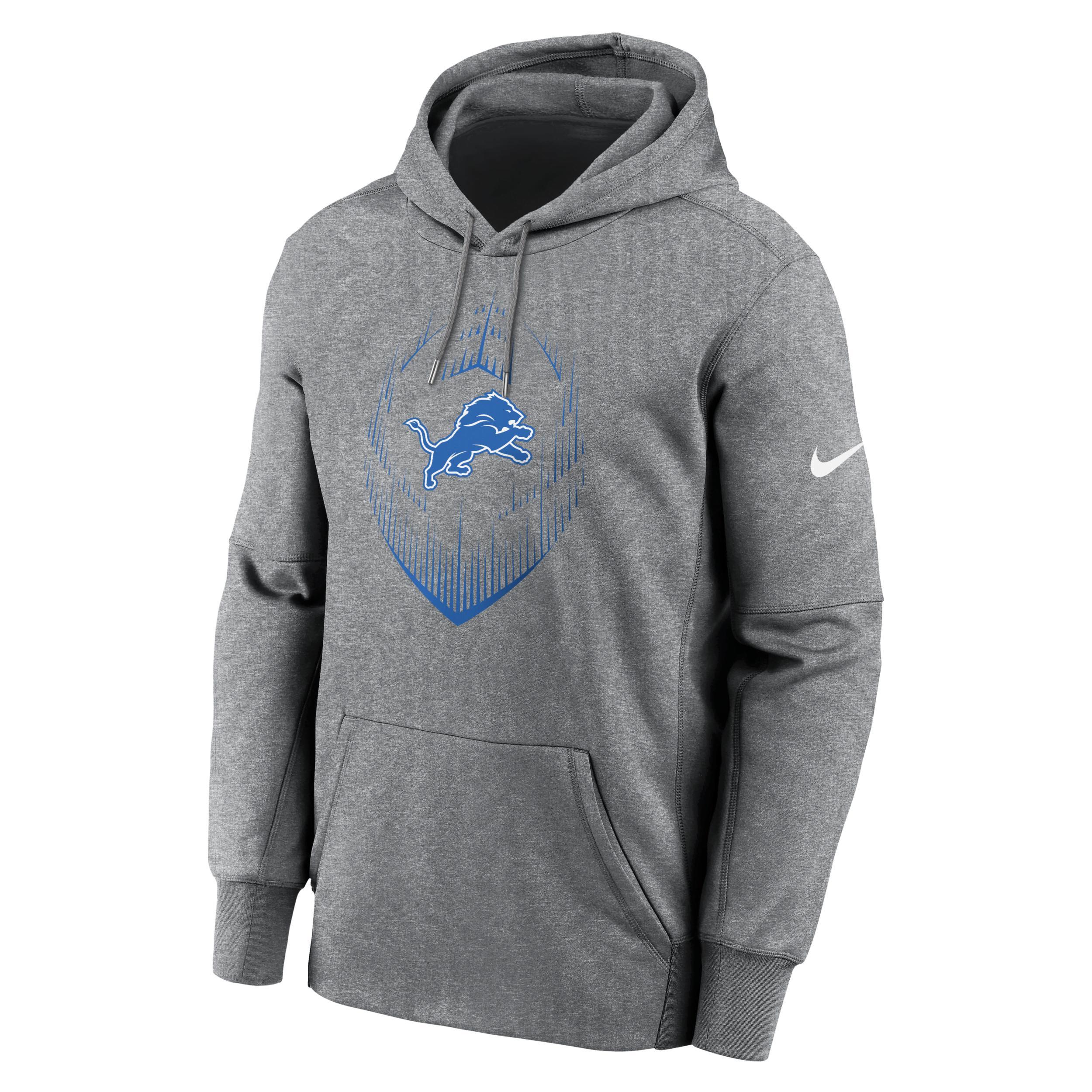 Mens Nike Heather Gray Detroit Lions Icon Performance Pullover Hoodie Product Image