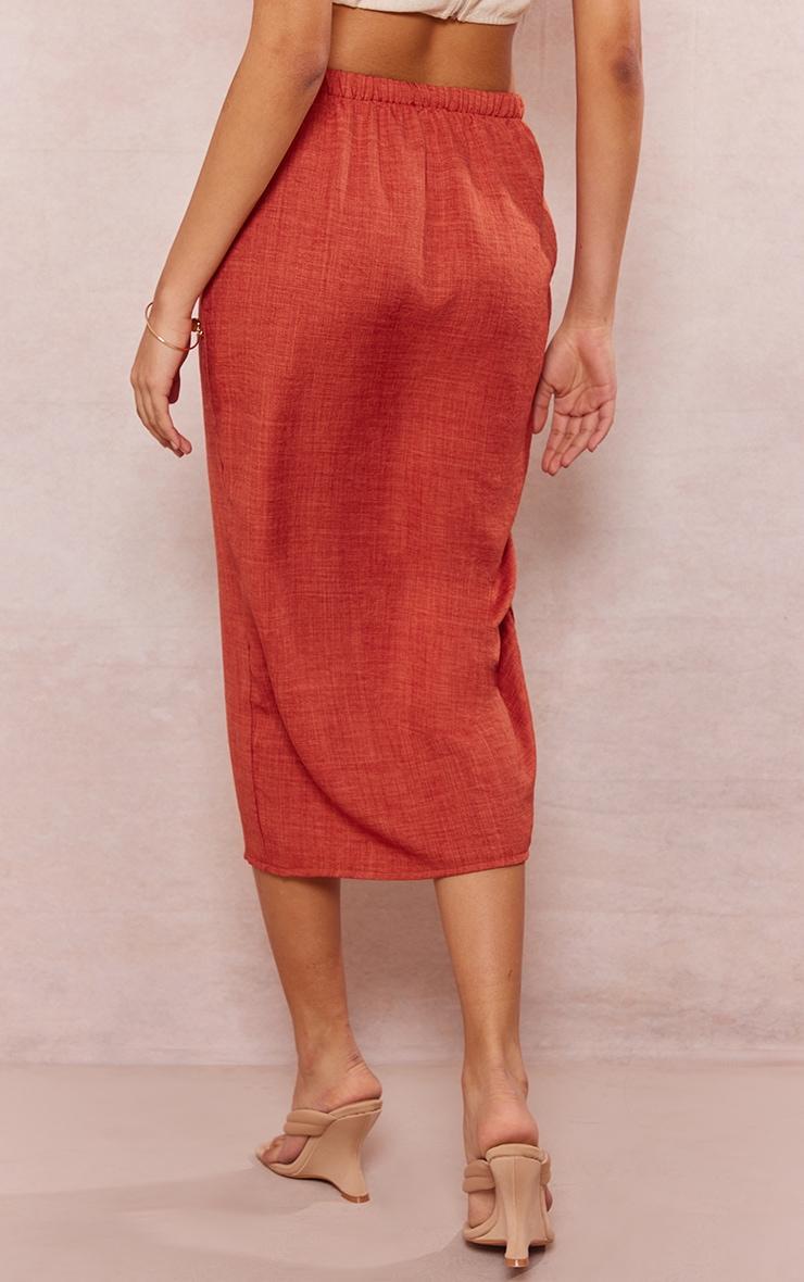 Rust Woven Marl Ruched Side Midi Skirt Product Image