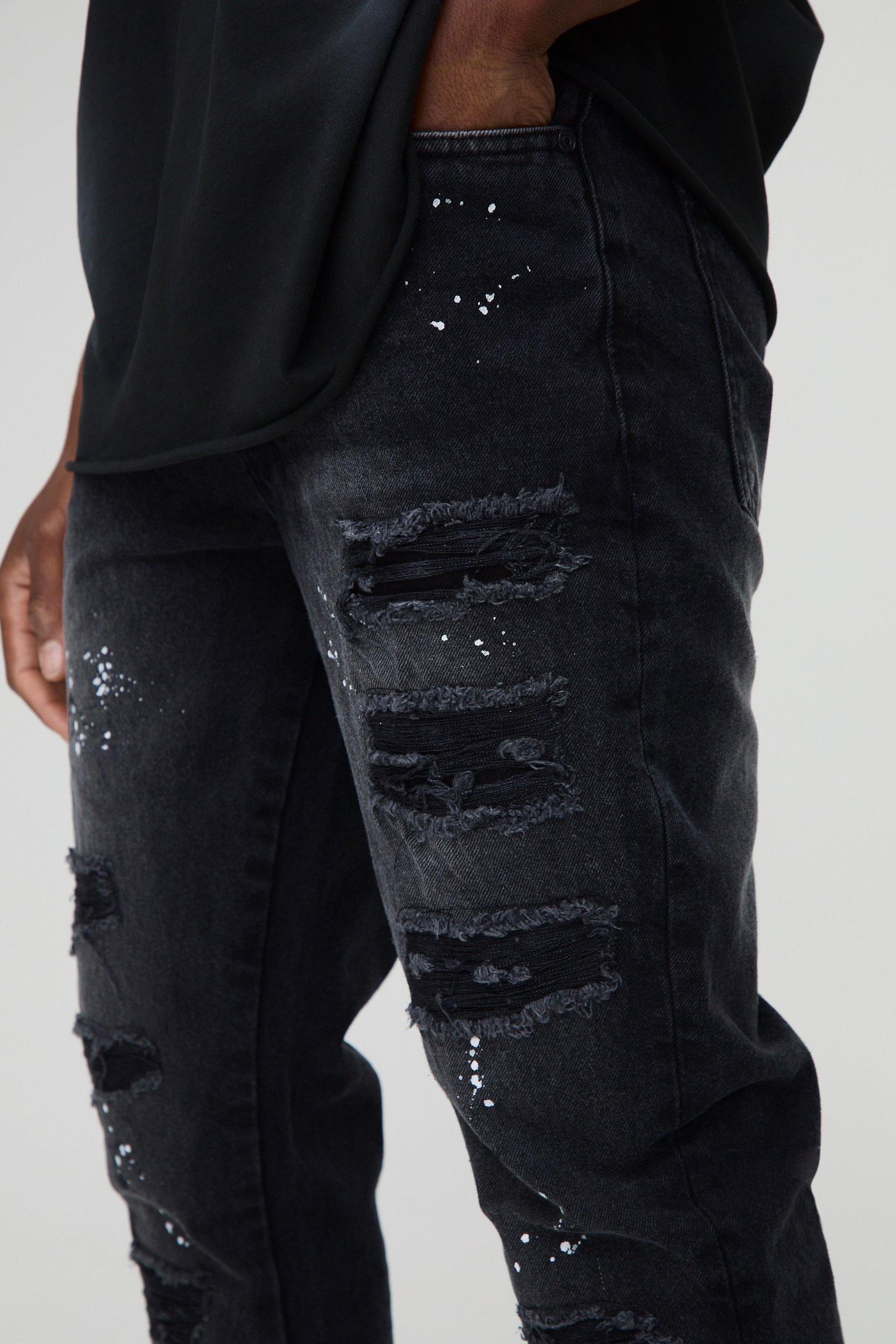 Slim Rigid Paint Splat Ripped Jeans | boohooMAN USA Product Image