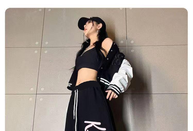 Drawstring Waist Lettering Wide Leg Sweatpants Product Image