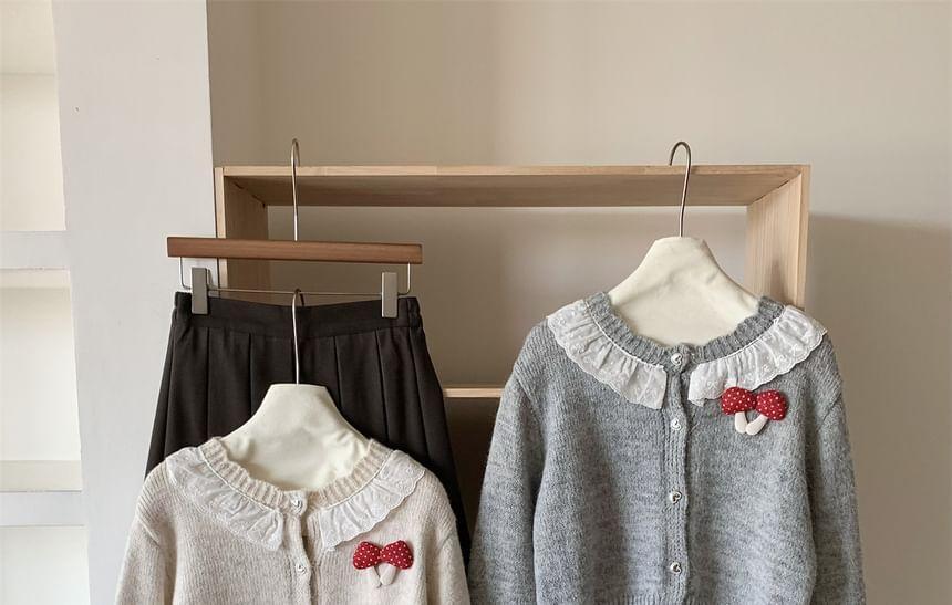 Round Neck Lace Trim Button Cardigan Product Image