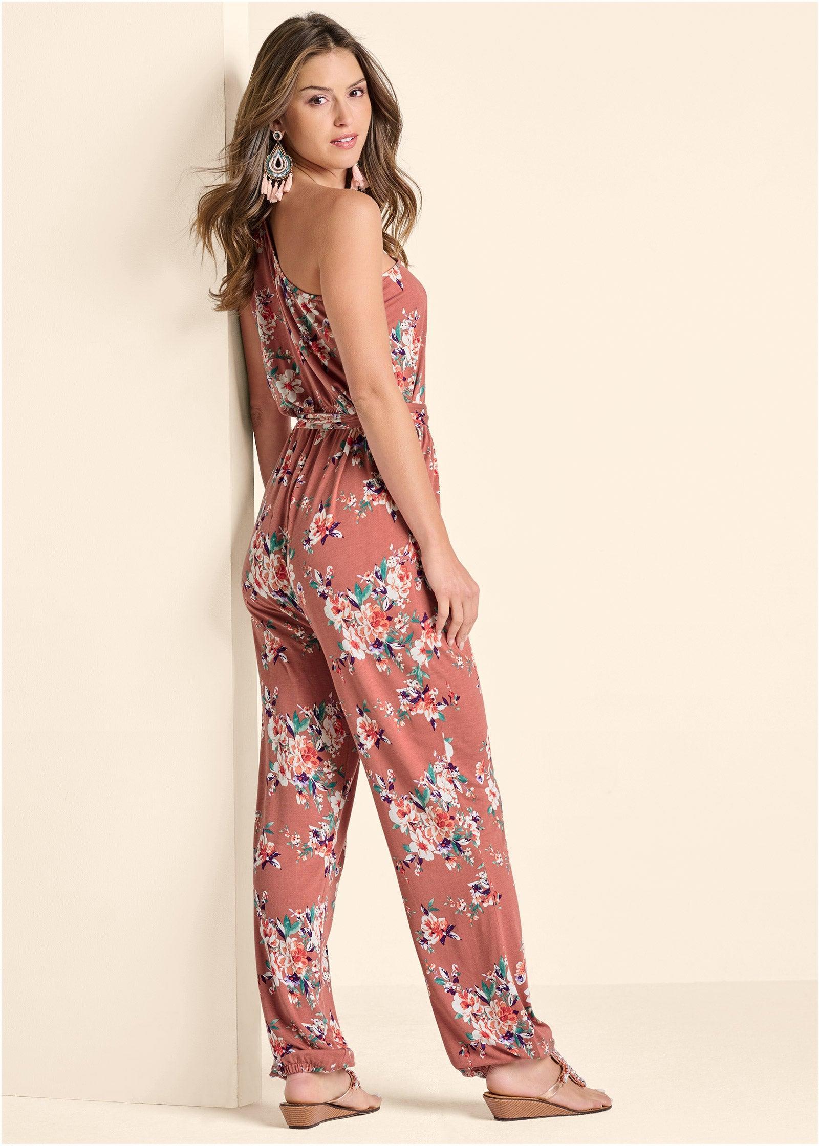 One-Shoulder Jumpsuit - Pink Multi Product Image