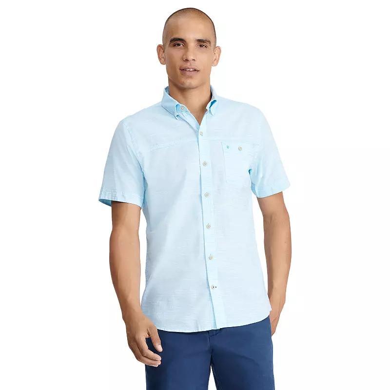 Men's IZOD Saltwater Dockside Chambray Short Sleeve Button-Down Shirt, Size: Small, Cockatoo Product Image