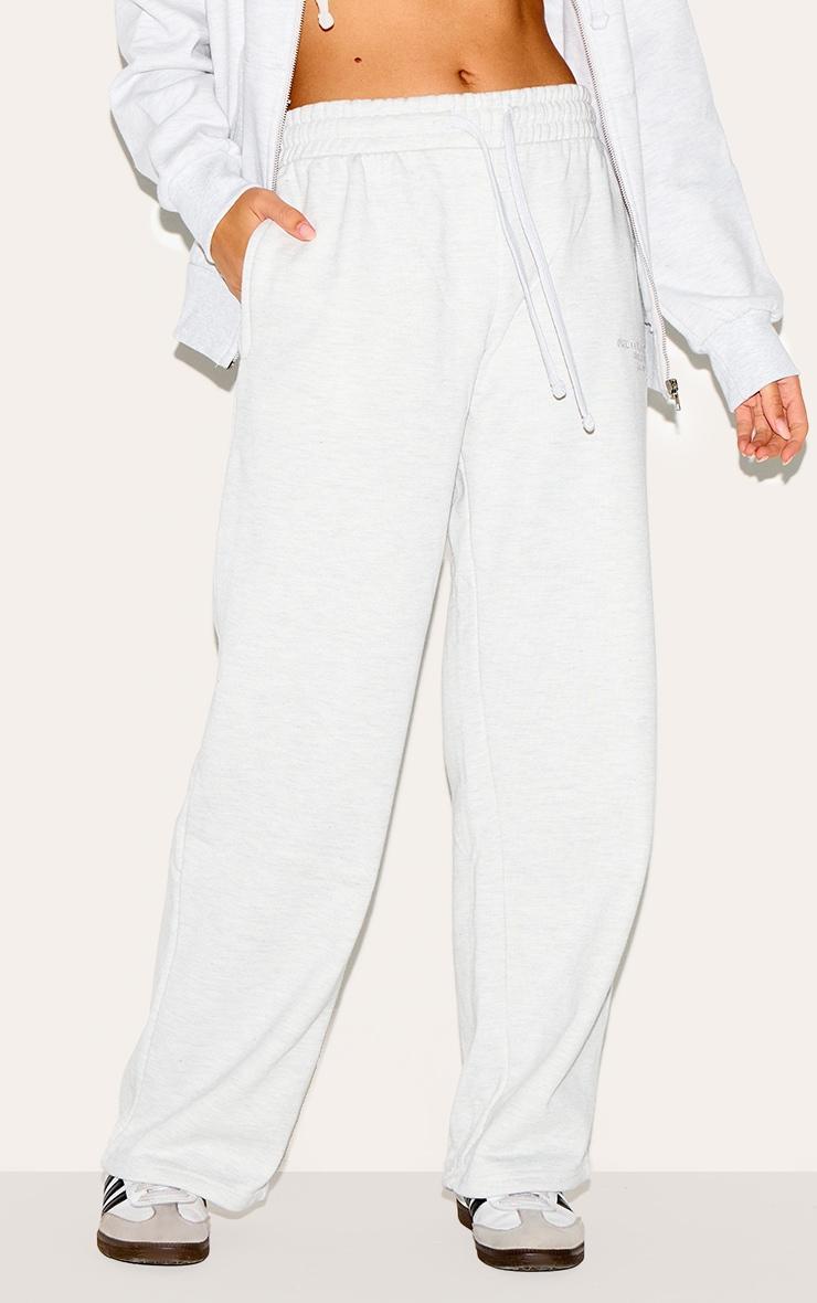PRETTYLITTLETHING Ash Grey Premium Embroidered Oversized Wide Leg Sweatpants Product Image