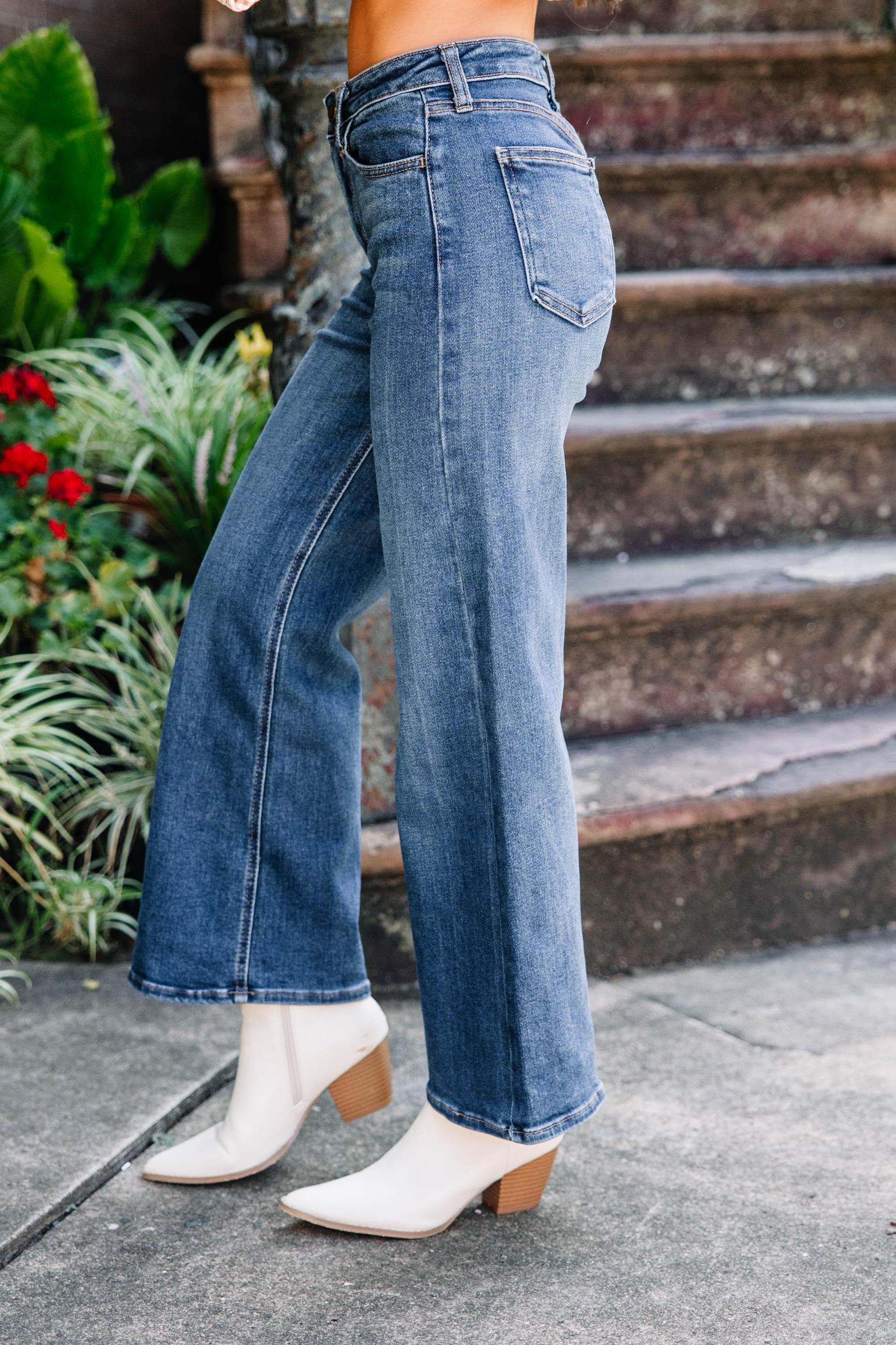 Boldly You Dark Wash Wide Leg Jeans Female Product Image