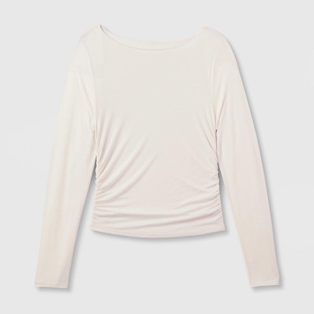 Womens Long Sleeve Boat Neck Ruched Top - Wild Fable Cream XXS Product Image