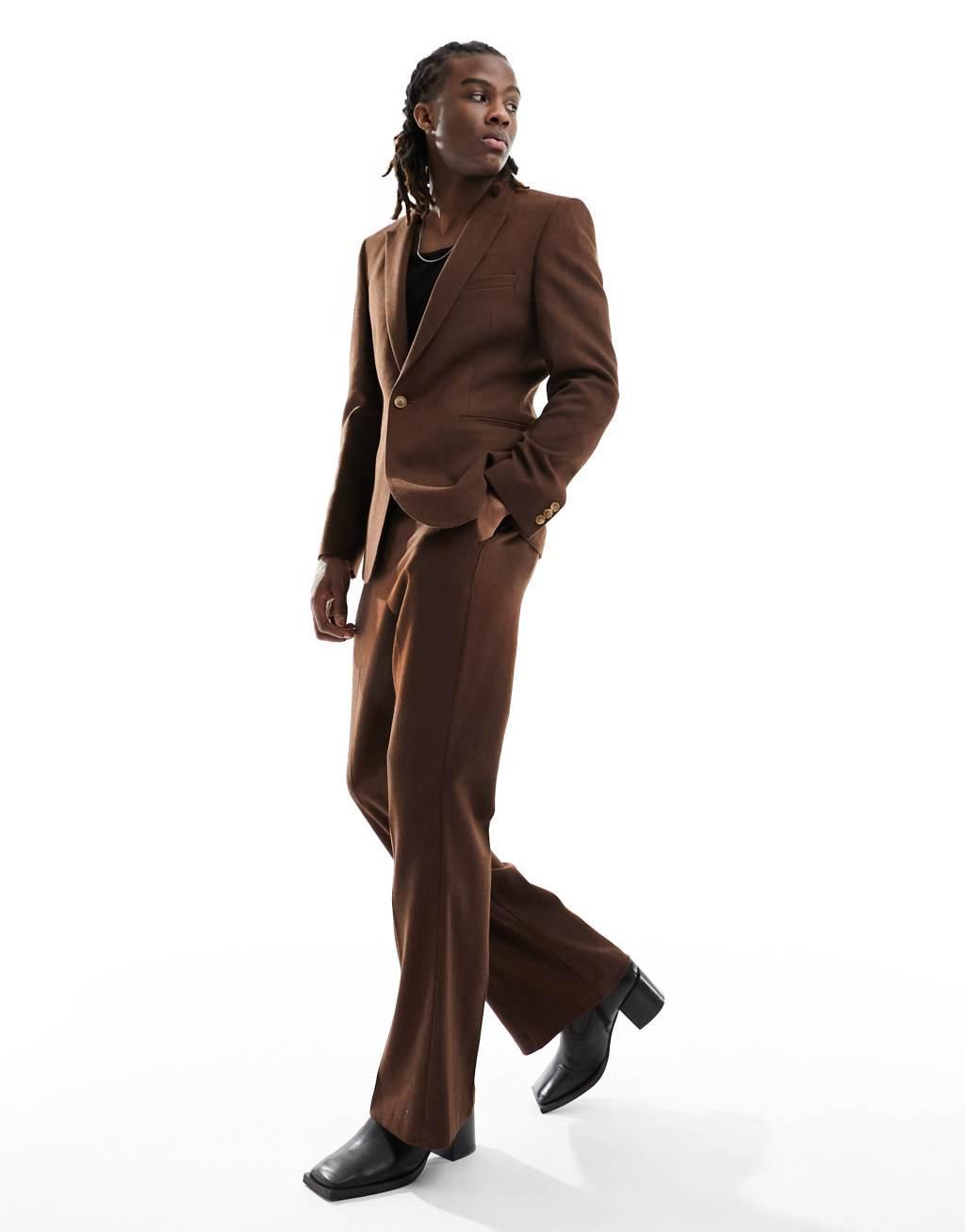 ASOS DESIGN skinny suit jacket in brown wool mix Product Image