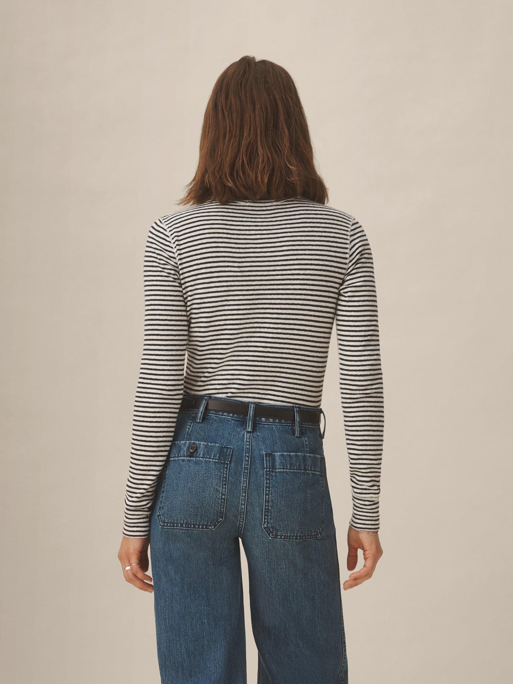 Natural / Navy Stripe Heirloom Rib L/S Crew Product Image
