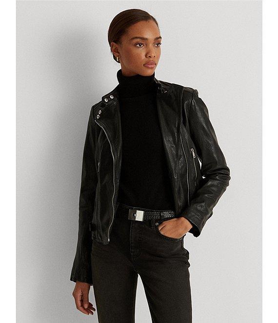 Lauren Ralph Lauren Lambskin Leather Long Sleeve Moto Statement Jacket Product Image