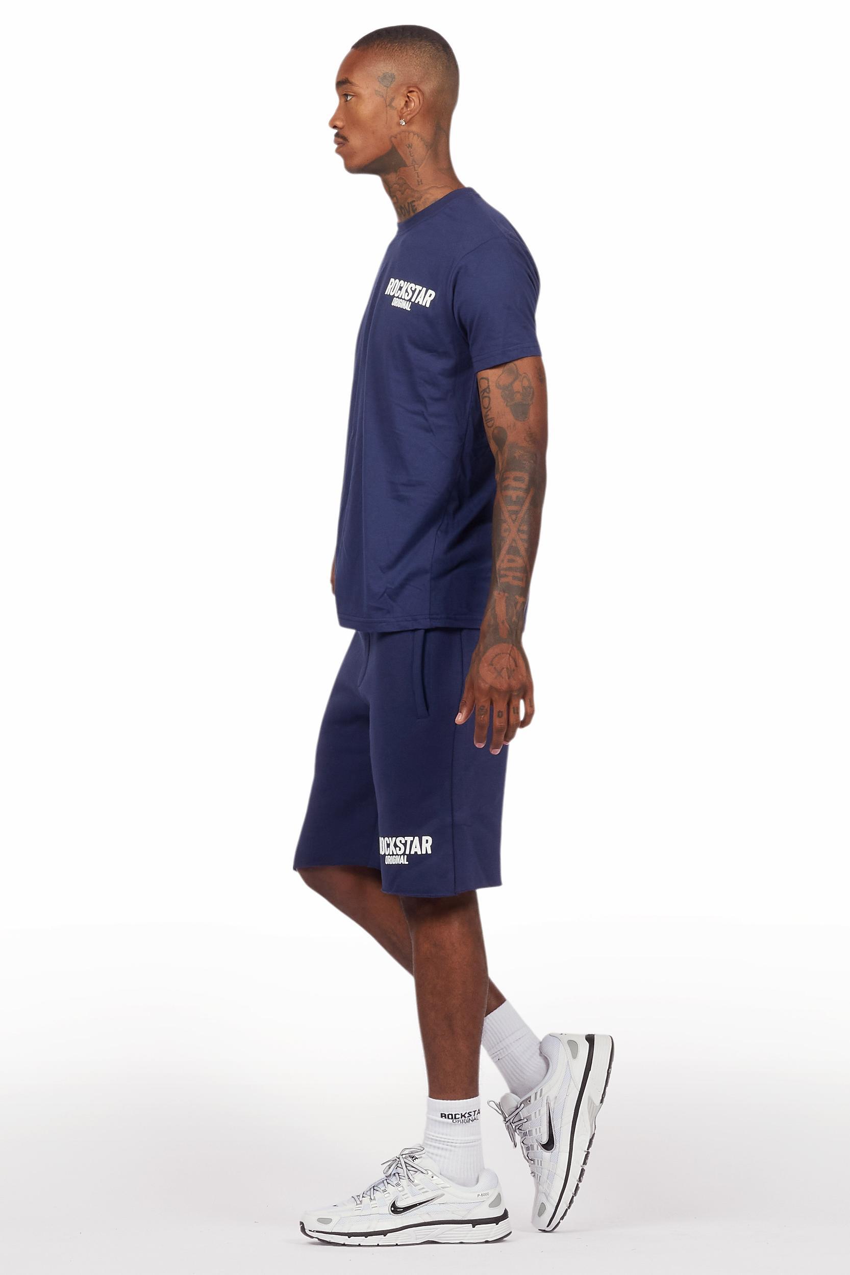 Sana Navy T-Shirt/Raw Edge Short Set Male Product Image