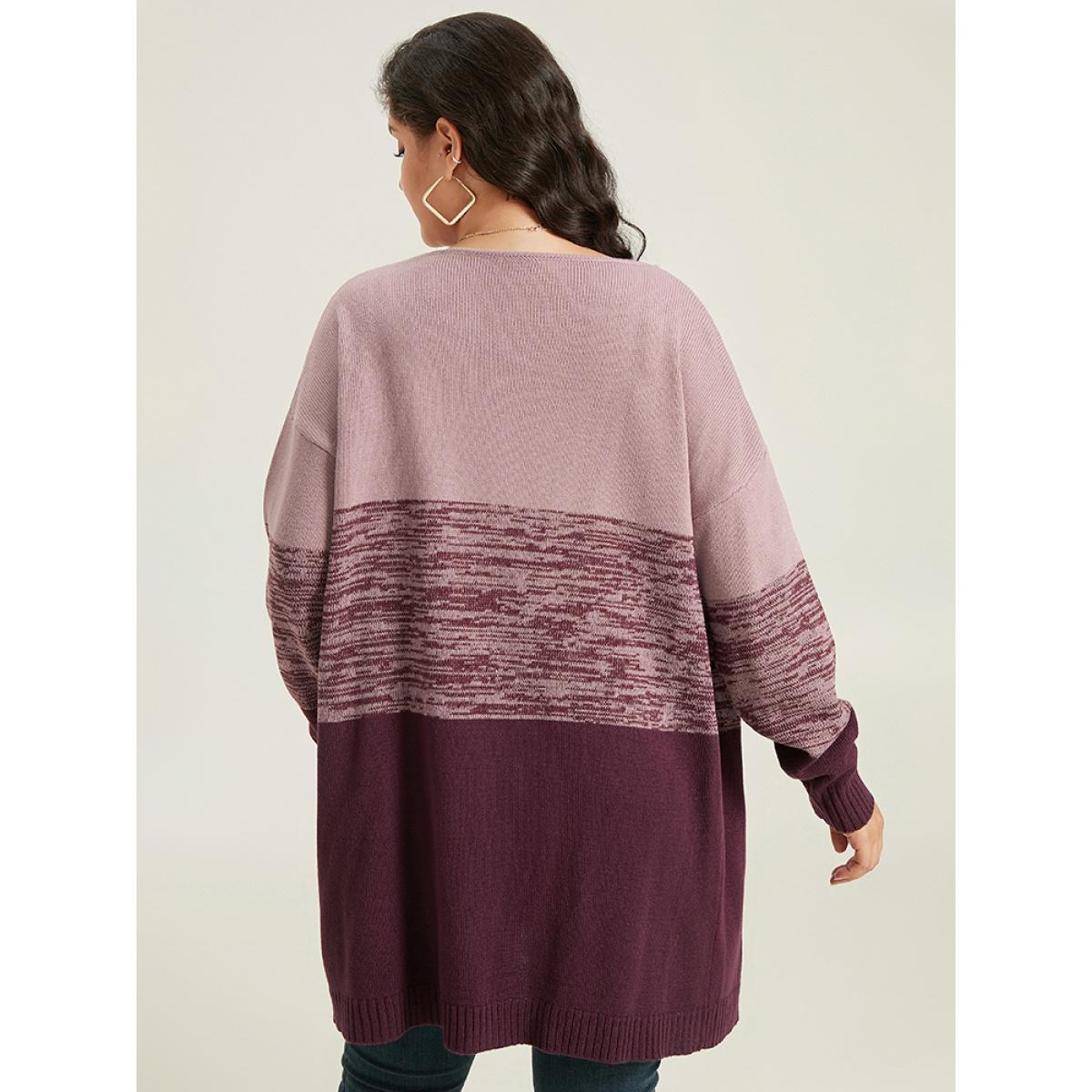 Plus Size Anti-Pilling Contrast Heather Open Front Cardigan Burgundy Women Casual Loose Long Sleeve Dailywear Cardigans BloomChic 14-16/1X Product Image