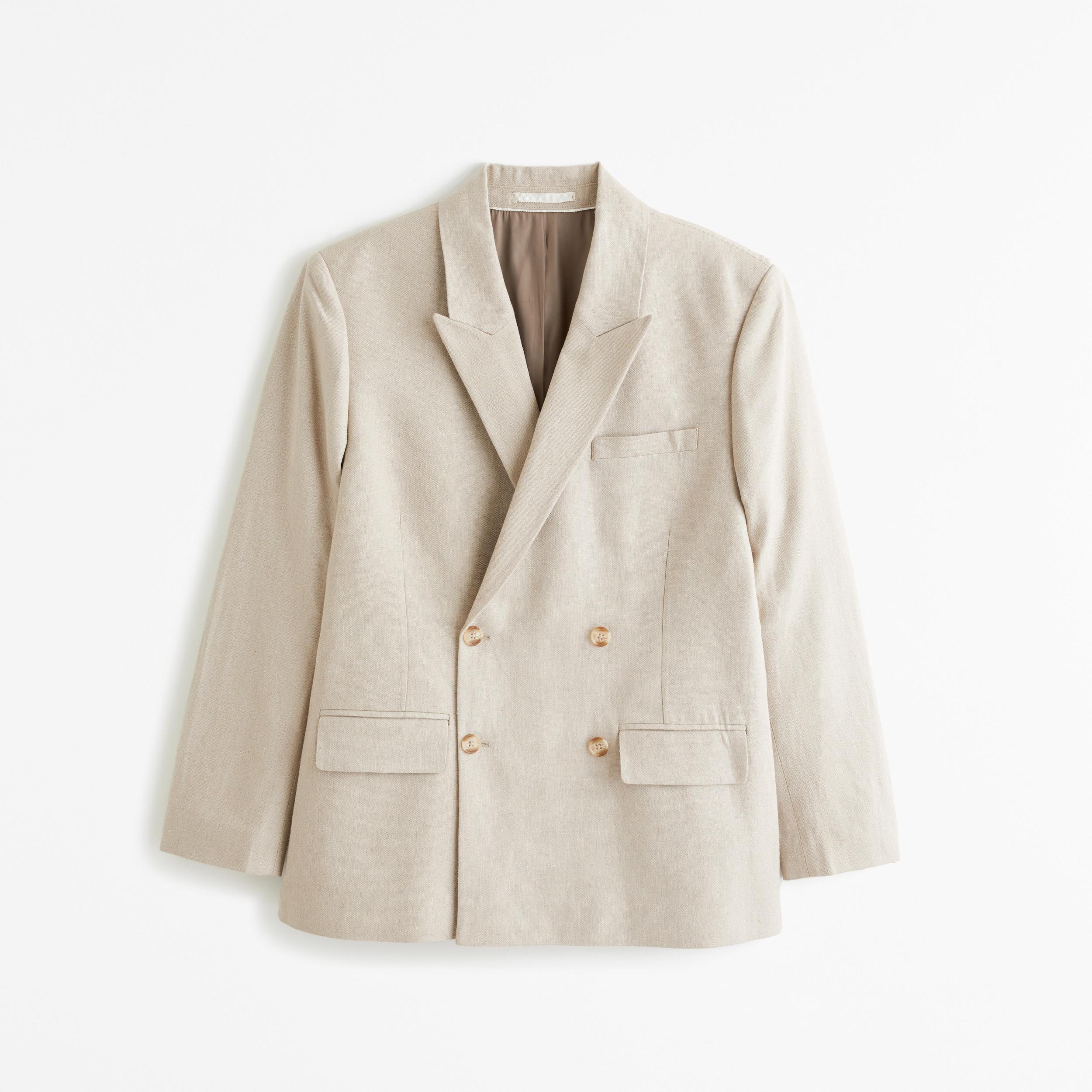 The A&F Collins Tailored Double-Breasted Linen-Blend Blazer Product Image