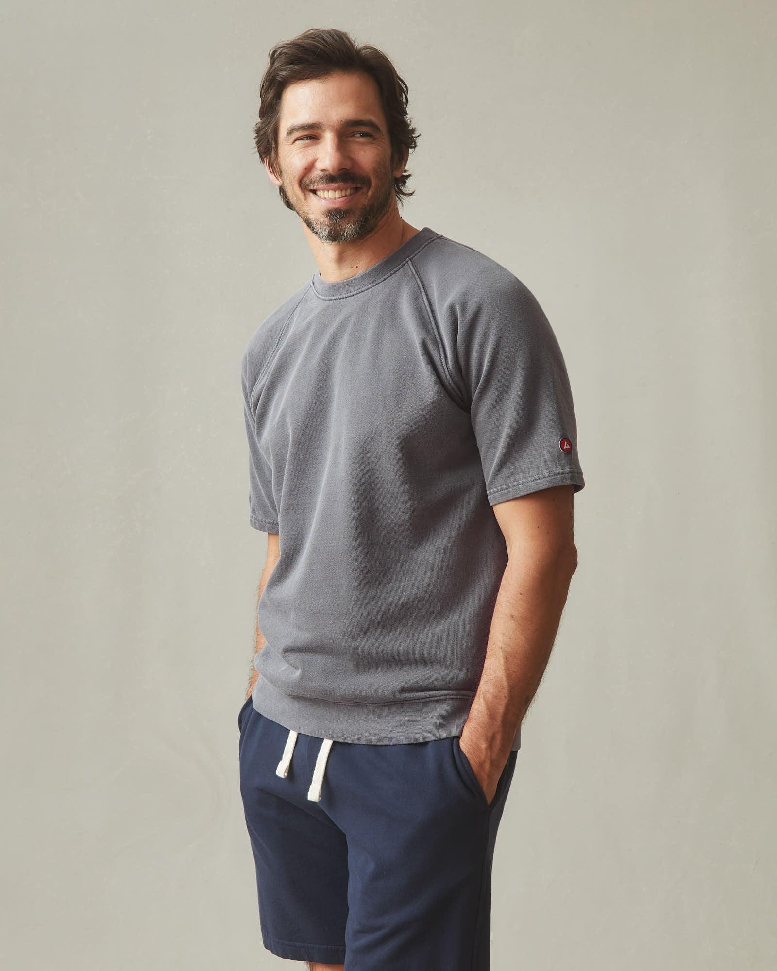 Men's Distressed French Terry Tee - Dark Charcoal Product Image
