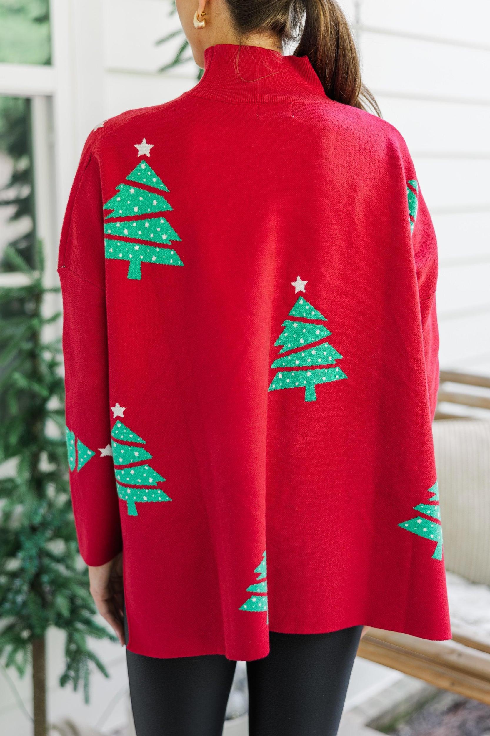 Quick Decisions Red Christmas Tree Sweater Female Product Image