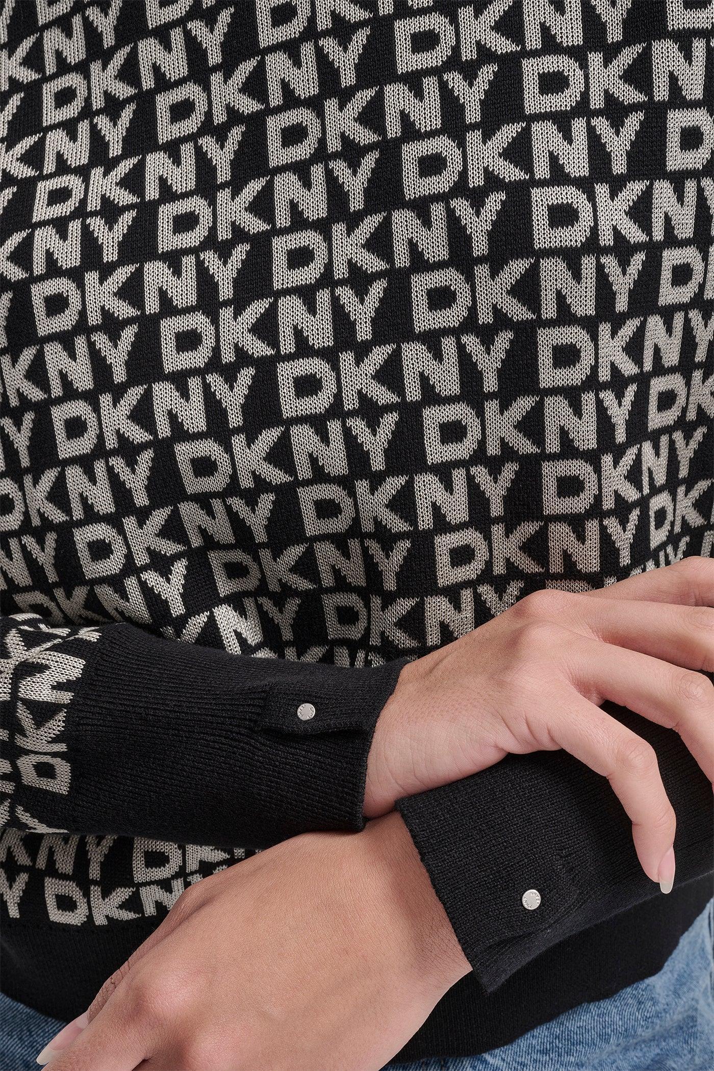 LONG SLEEVE CREW NECK LOGO SWEATER WITH CUFF SLIT Product Image