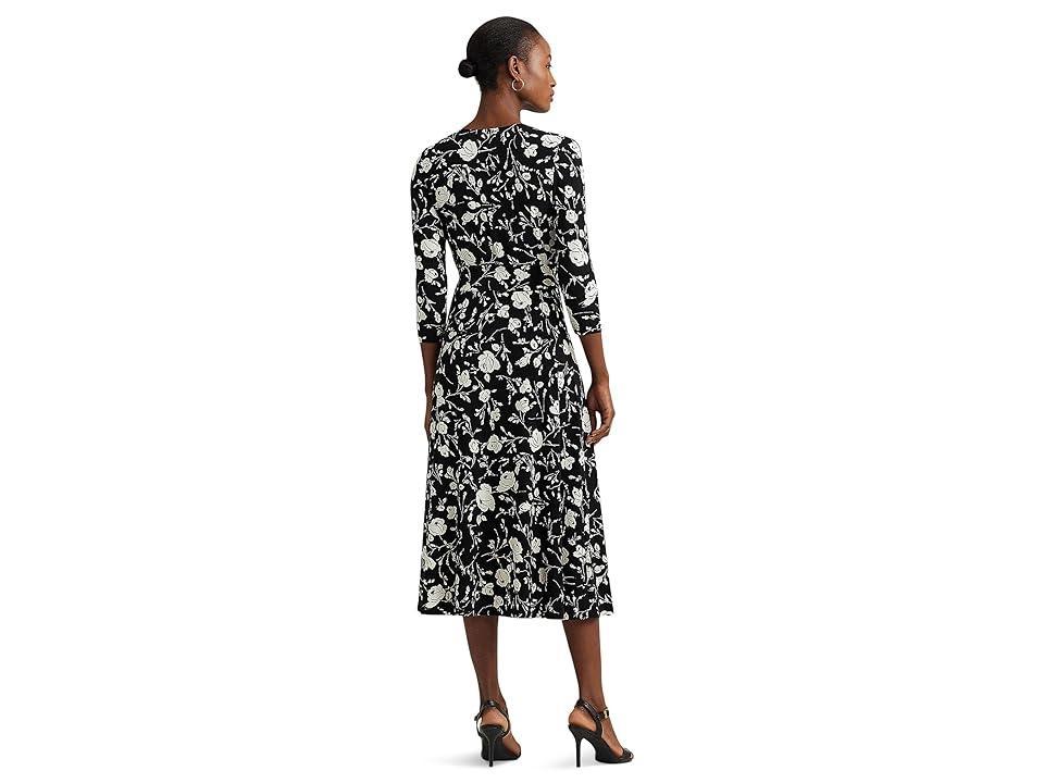 Lauren Ralph Lauren Floral Surplice Jersey Dress Cream) Women's Clothing Product Image