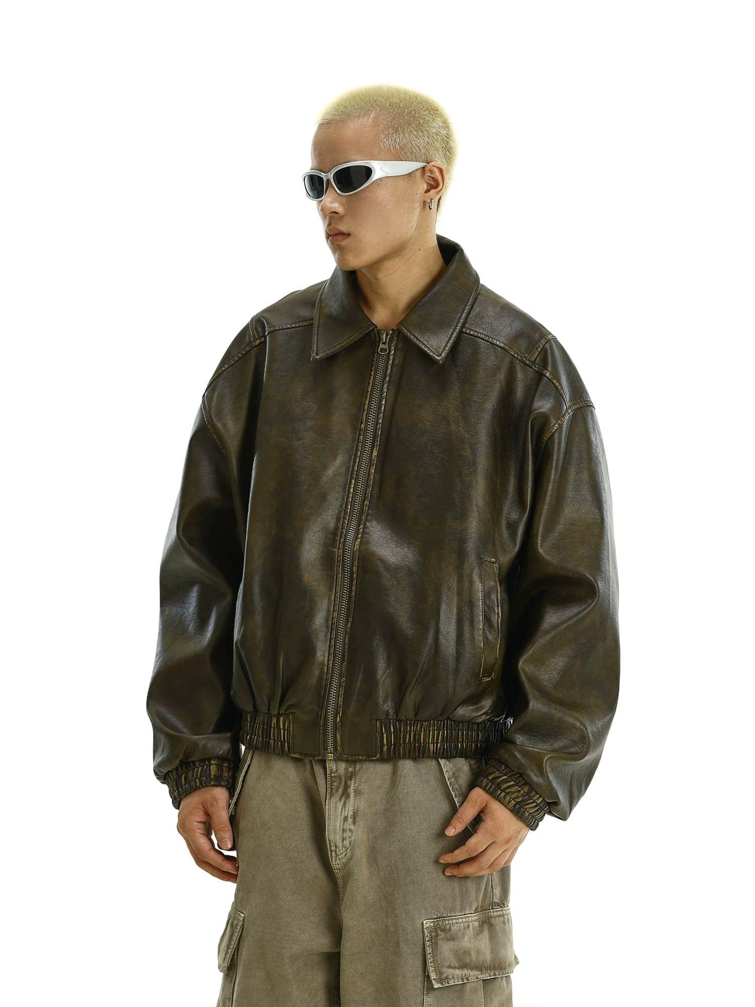 RT No. 11620 BROWN LEATHER ZIP-UP JK Product Image