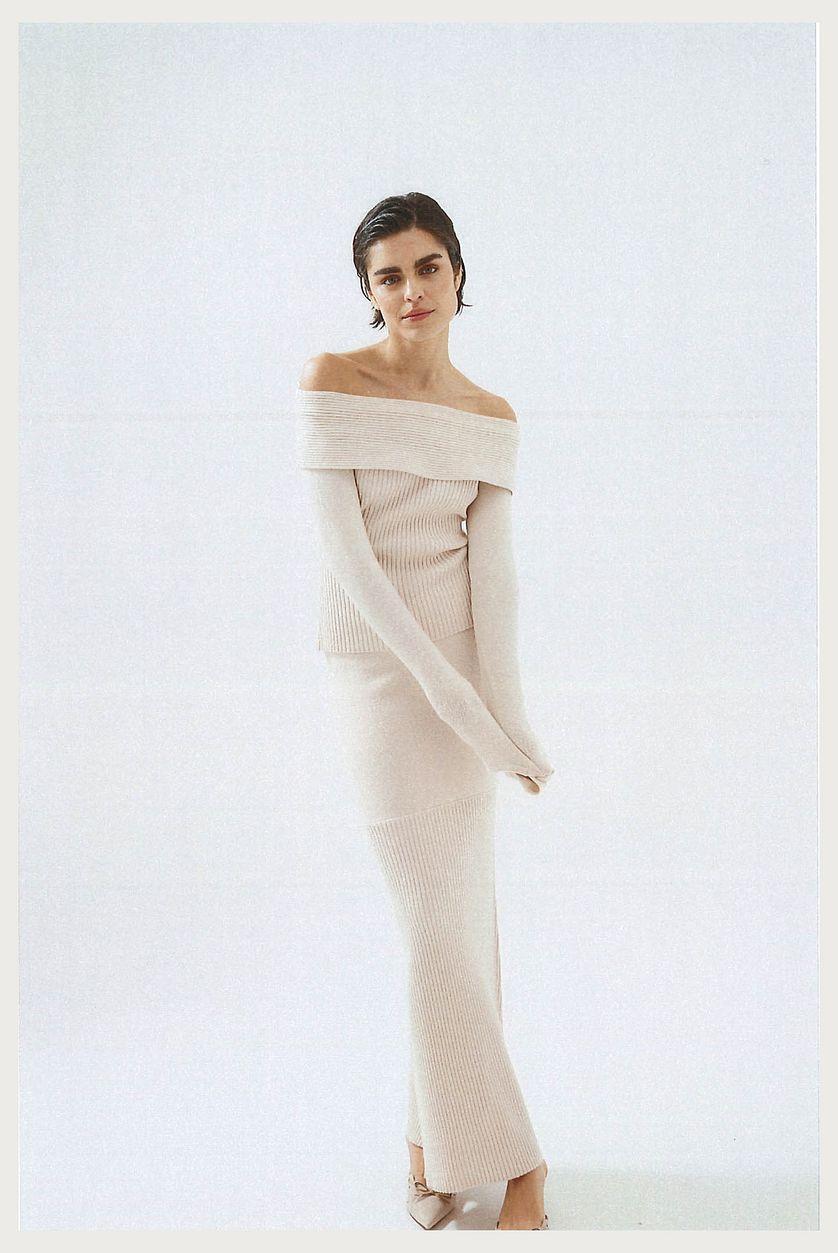 Rib Knit Detail Mermaid Maxi Skirt Product Image