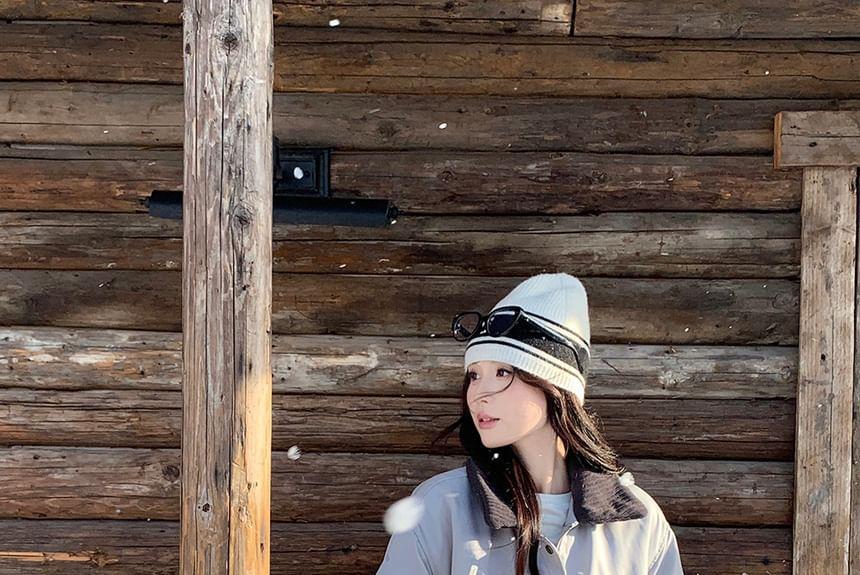 Lapel Collar Two Tone Zip Up Oversized Puffer Jacket Product Image