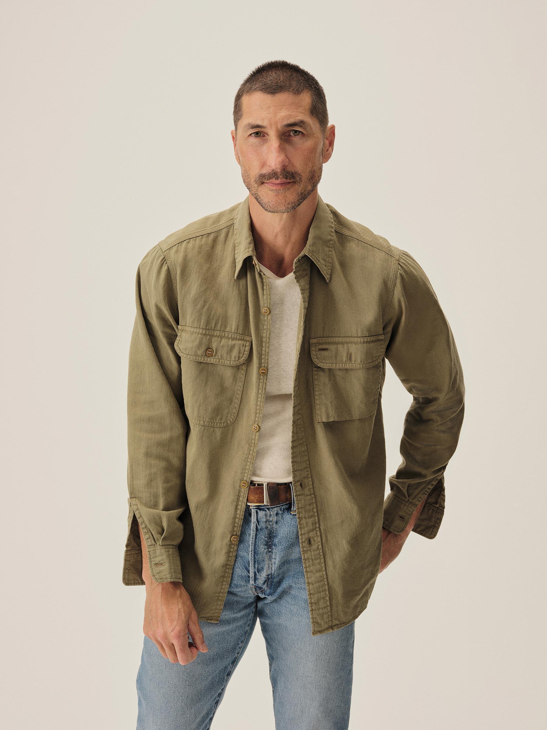 Olive Hemp HBT Soft Pack Station Shirt - Buck Mason- Modern American Classics Product Image