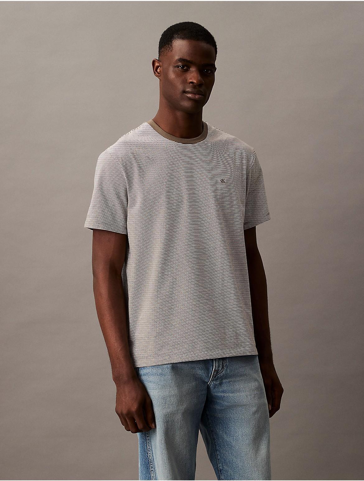 Calvin Klein Mens Smooth Cotton Stripe Classic T-Shirt - Navy Product Image