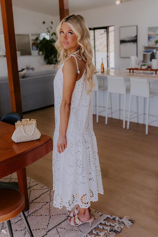 Happy Energy Eyelet Midi Dress in White Product Image