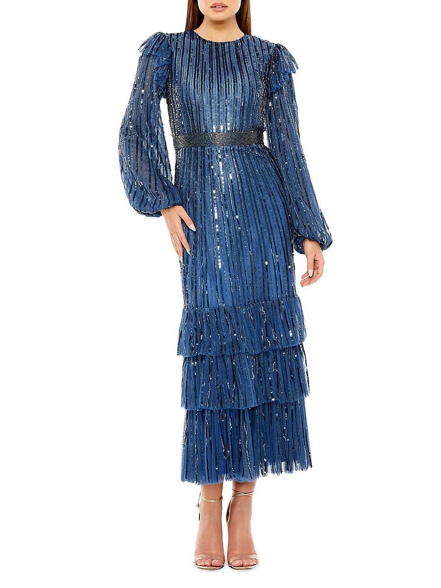 Womens Ruffle-Trimmed Sequined Gown Product Image