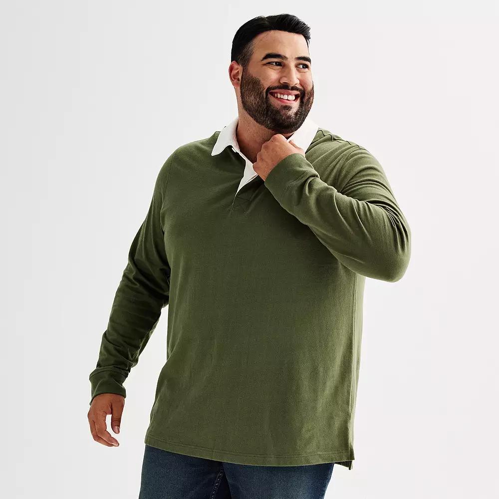 Big & Tall Sonoma Goods For Life® Long Sleeve Rugby Polo, Men's, Size: 2XB, Grey Product Image