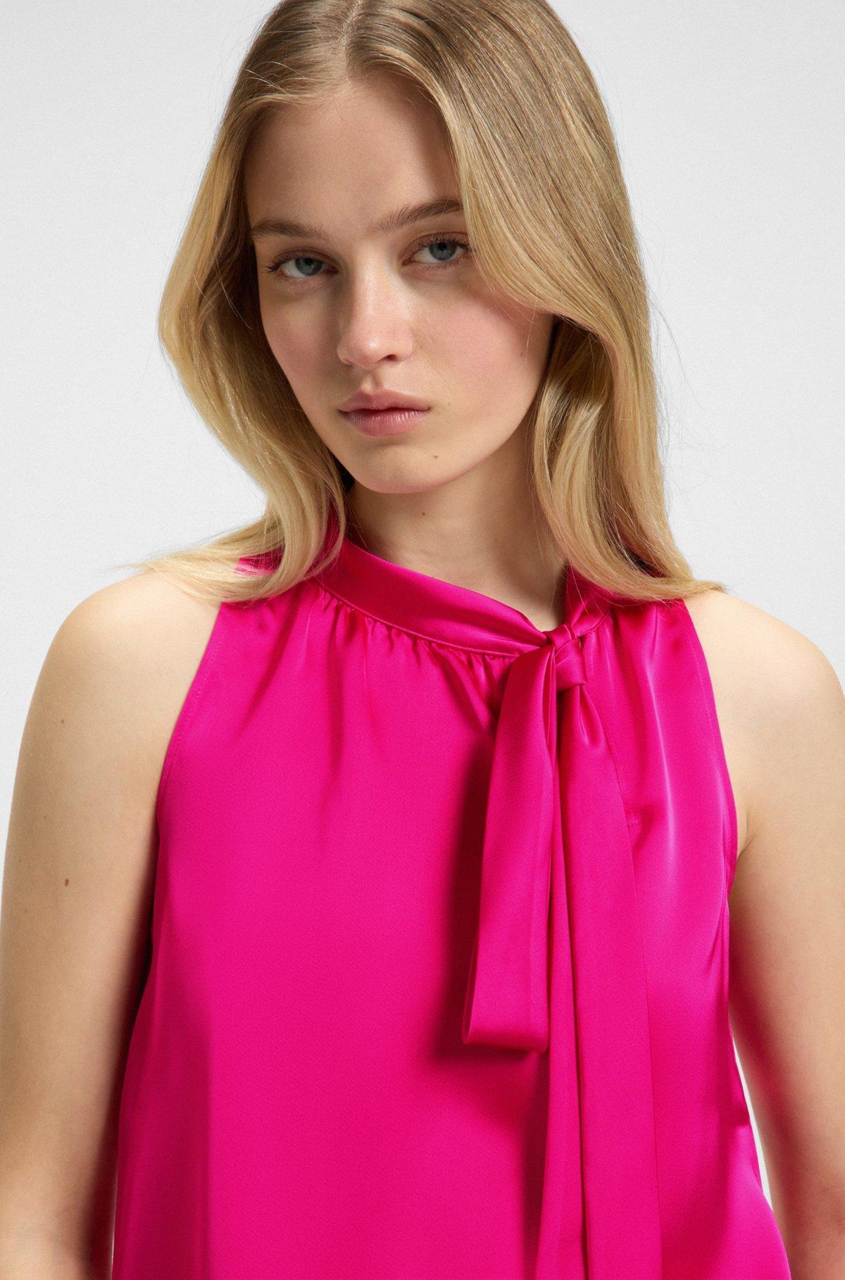 HUGO - Sleeveless top in satin with tie neck - Pink Product Image