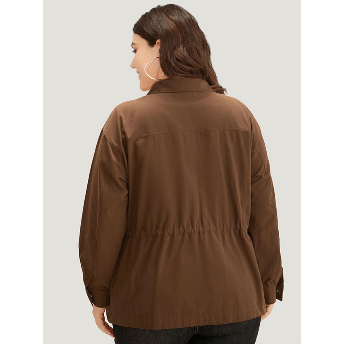 Plus Size Plain Flap Pocket Gathered Coat Women Maroon Casual Gathered Ladies Dailywear Winter Coats BloomChic 30/6X Product Image