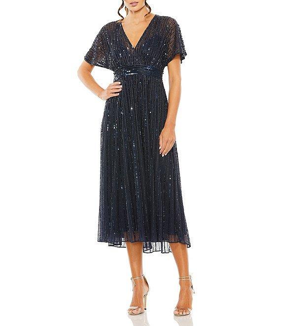 Mac Duggal Flutter Sleeve Embellished Chiffon A-Line Midi Dress Product Image