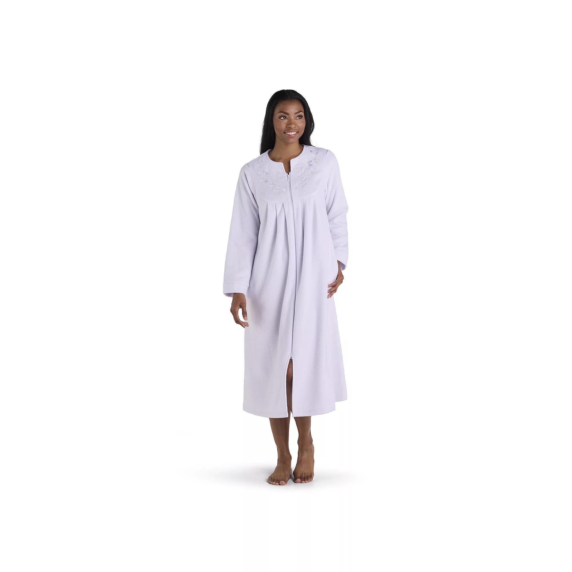 Women's Miss Elaine Essentials Micro Fleece Long Zip Robe, Size: Large, Purple Product Image