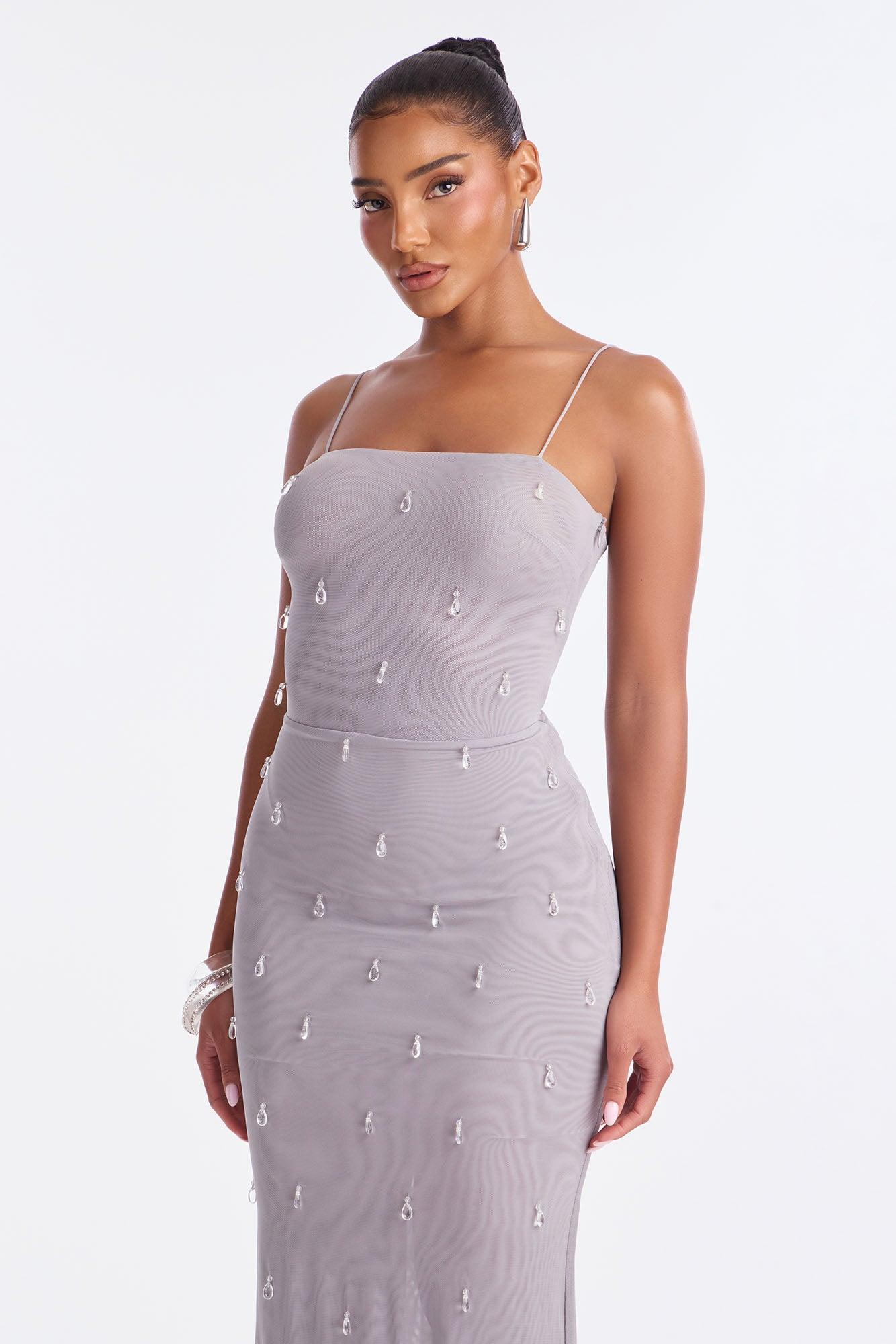 Drip Effect Maxi Dress - Grey Product Image