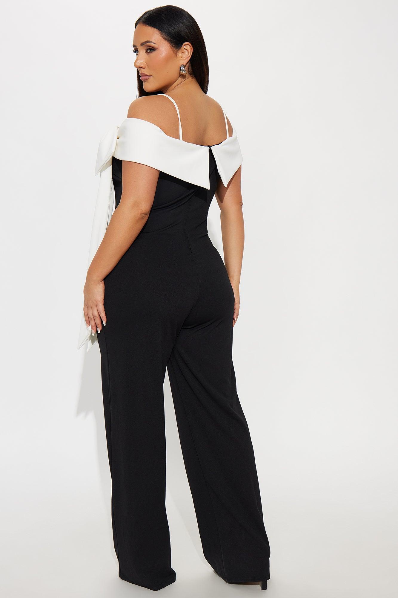 Alice Off Shoulder Wide Leg Jumpsuit - Black/White Product Image