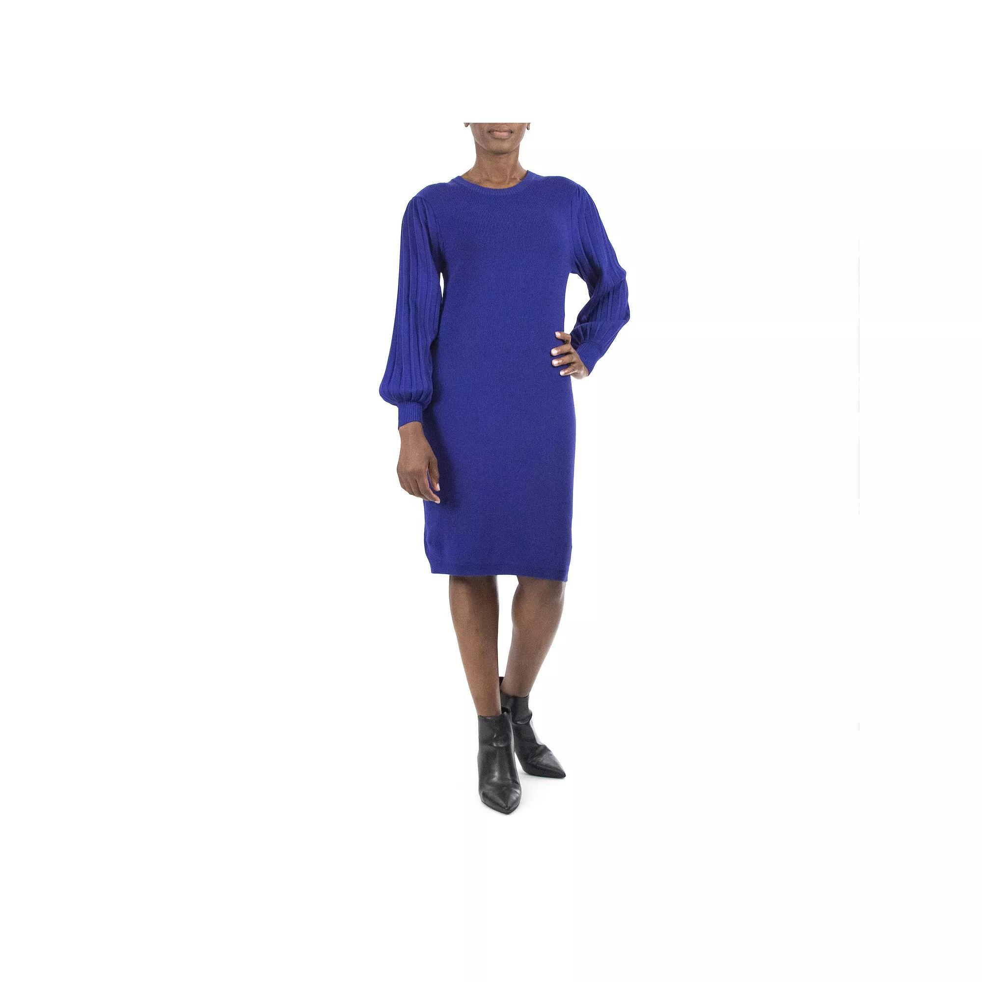 Women's Nina Leonard Bubble-Pleat Sweater Dress, Size: Small, Blue Product Image