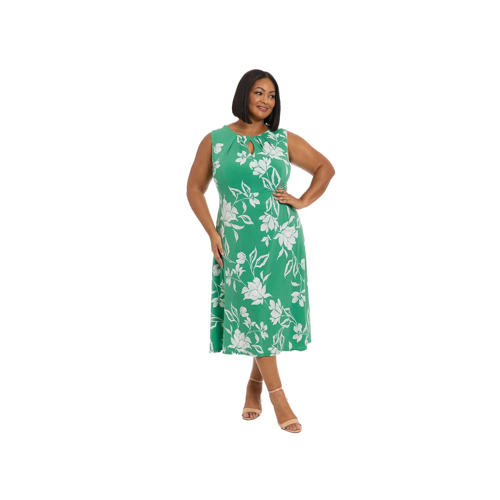 Plus Size London Times Keyhole Midi Dress, Women's, Size: 14 W, Green Product Image