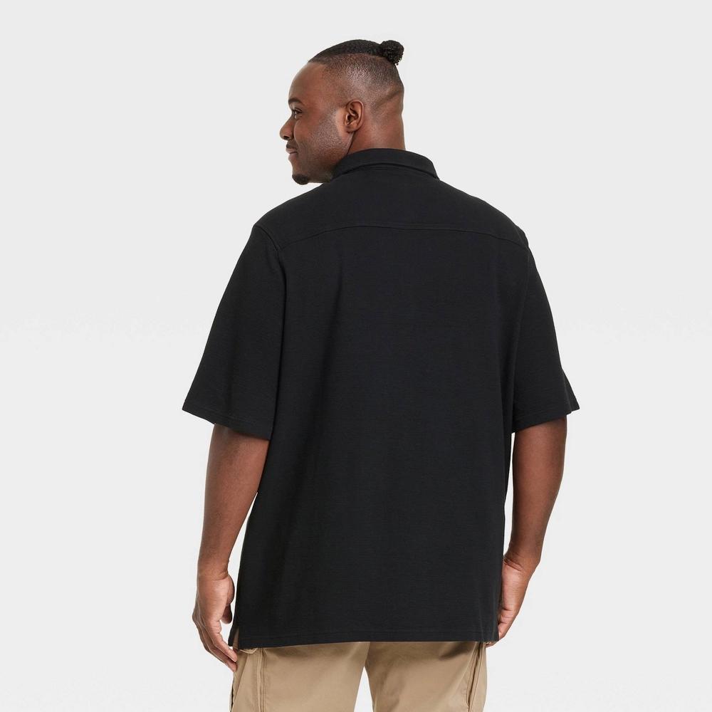 Men's Short Sleeve Knit Button-Down Shirt - Goodfellow & Co™ Black XXL: Front Pocket Product Image