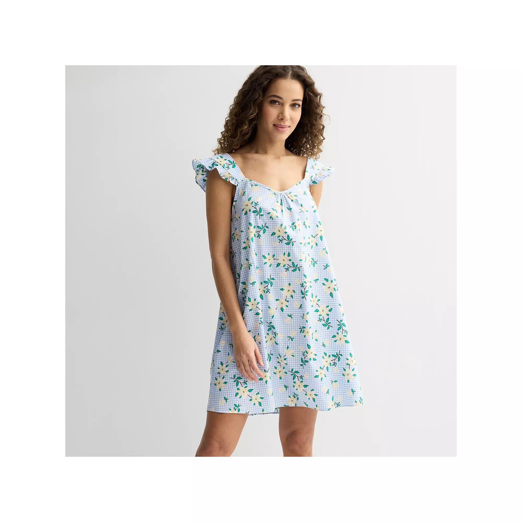 Women's Draper James Woven Chemise Nightgown, Size: Medium, Blue Gingham Magnolia Product Image