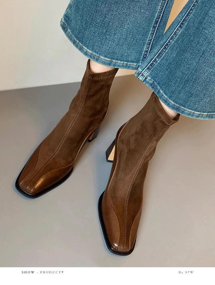 Block Heel Faux Leather Short Boots Product Image