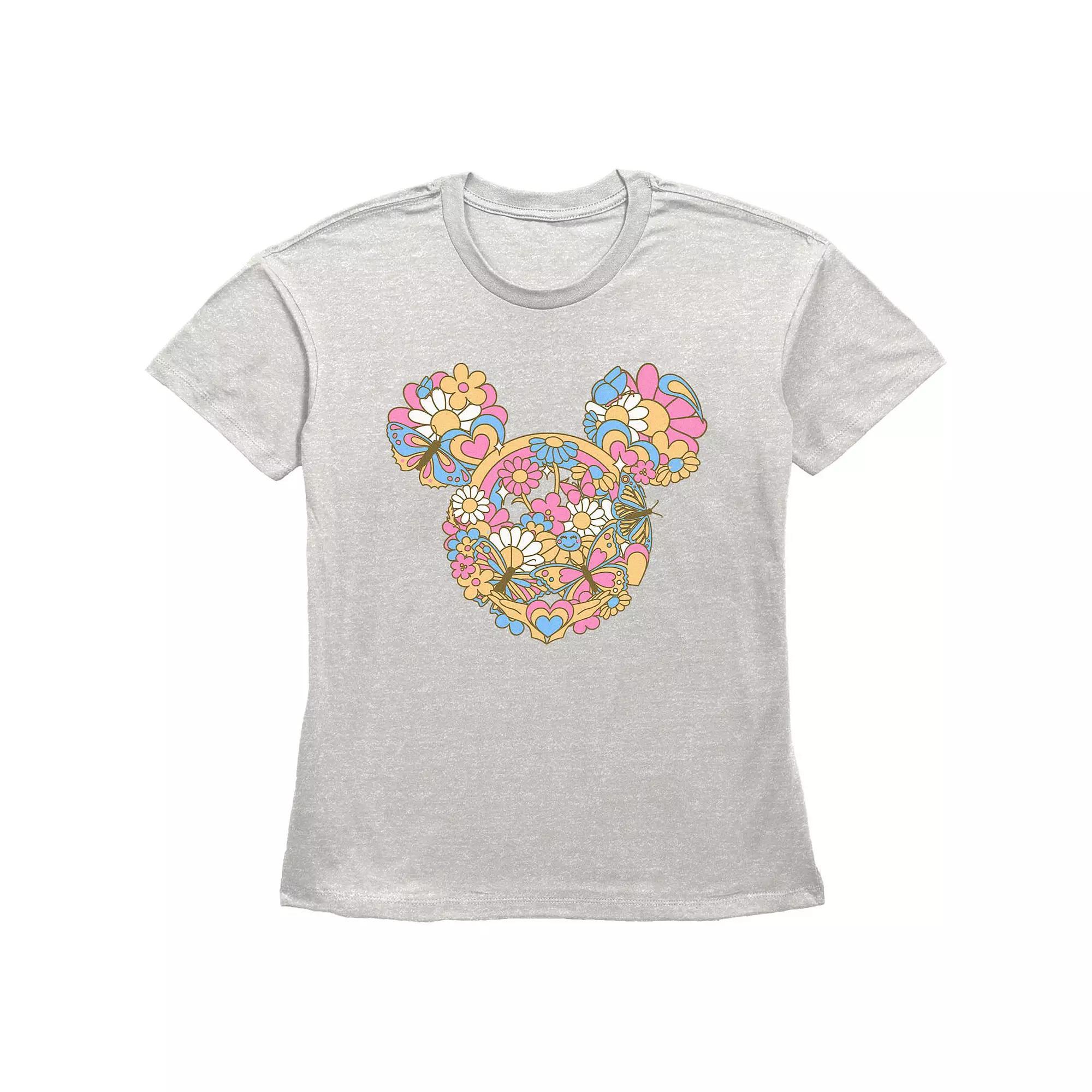 Disney's Mickey Mouse Women's Flowers And Butterflies Graphic Tee, Size: Large, Oatmeal Product Image