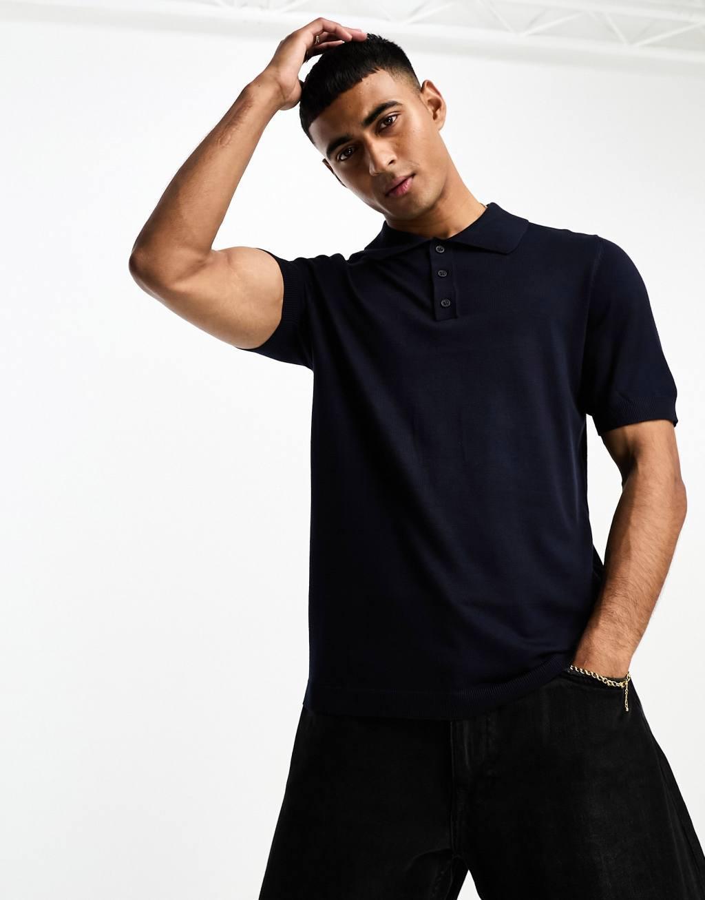 Only & Sons knitted polo in navy Product Image
