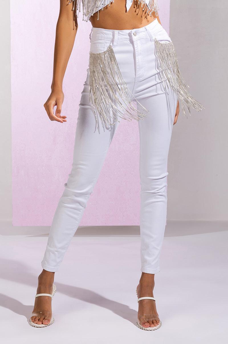 NOTHIN BETTER RHINESTONE POCKET SKINNY JEANS Product Image