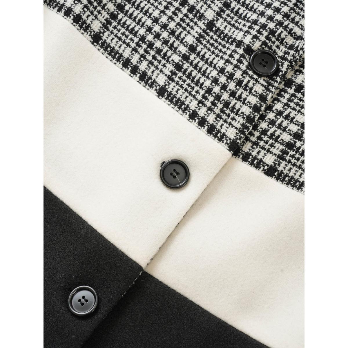 Plus Size Tweed Colorblock Contrast Button Up Coat Women Black Casual Texture Ladies Dailywear Winter Coats BloomChic 18-20/2X Product Image