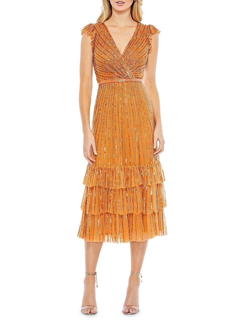 Womens Sequin Ruffle-Hem Dress Product Image
