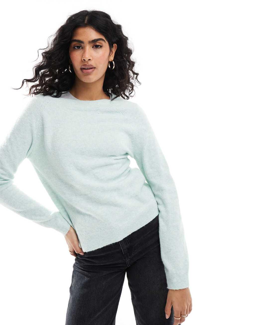 ONLY crew neck sweater in light mint green Product Image