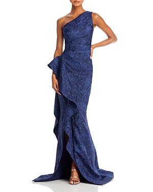 Teri Jon by Rickie Freeman Metallic Jacquard One Shoulder Gown Product Image