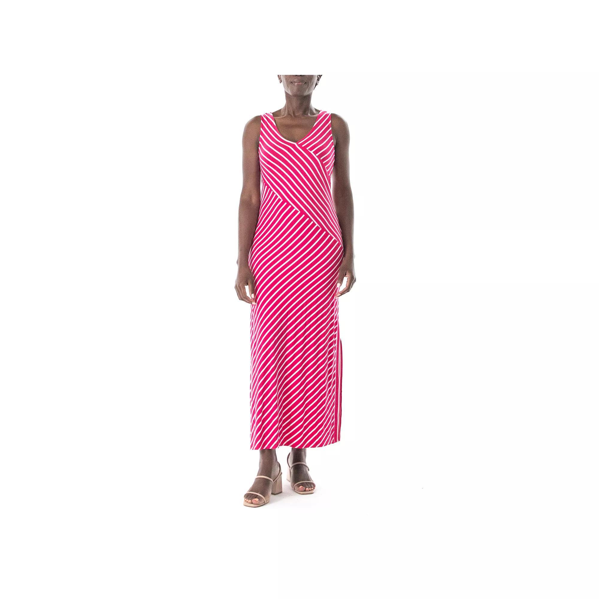Women's Nina Leonard Striped Maxi Dress, Size: Small, Pink White Product Image