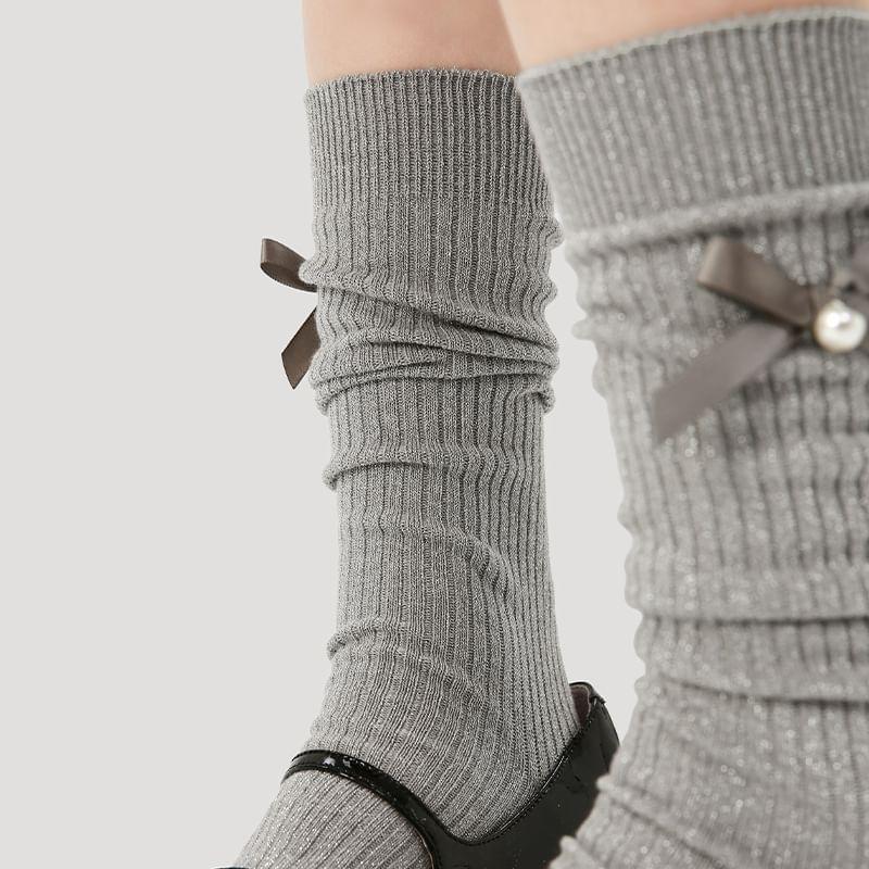 Bow Detail Glitter Mid-Calf Socks Product Image